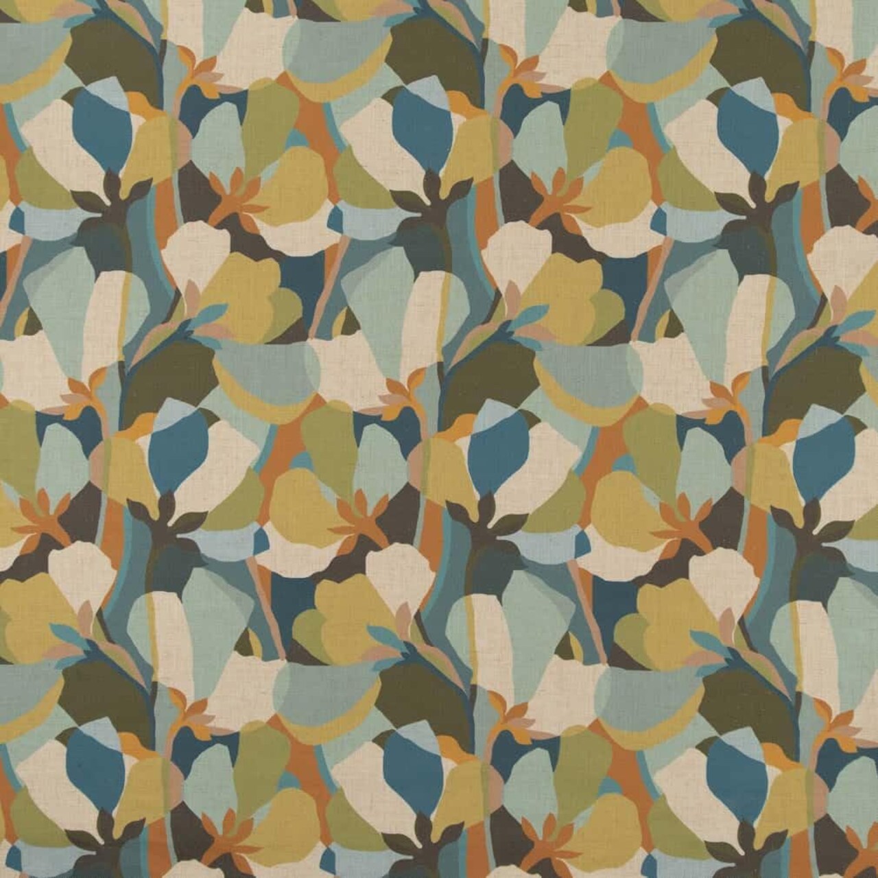 Green Abstract Floral Linen Look Print Upholstery Fabric by The Yard - SKU: Dennis Seaspray
